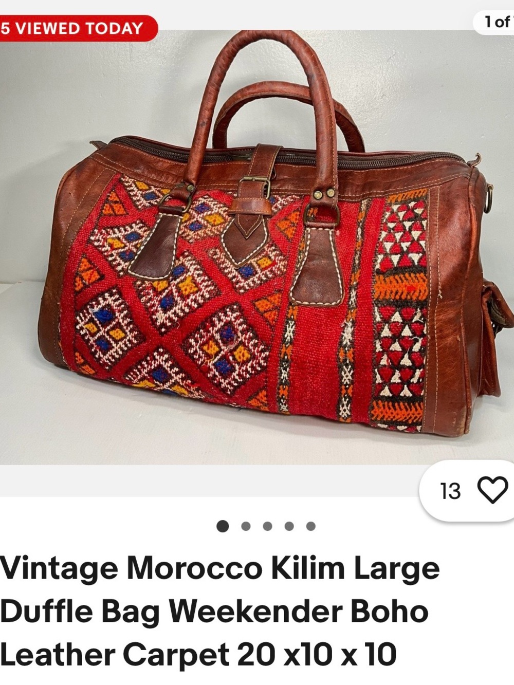 Vintage Kilim Leather Weekend Duffel Bag - Red Brown Boho